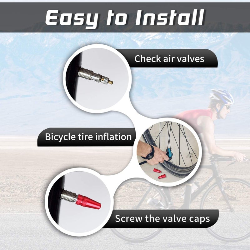 TPMSCENTER Aluminum Presta Valve Stem Caps – Red Tire Air Dust Covers for Bike (4 Pack) – Fit French Valves on Road, MTB, Hybrid, Racing, Fitness, Folding & Fat Bikes - Image 4